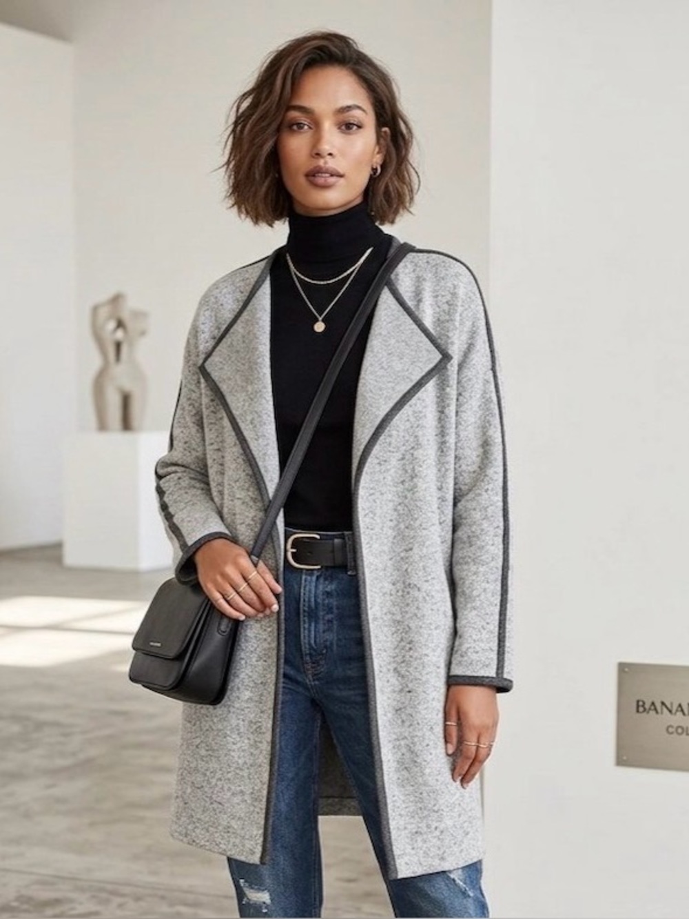 Banana Republic Marled Gray Open Front Wrap Cardigan Sweater Jacket Size Medium